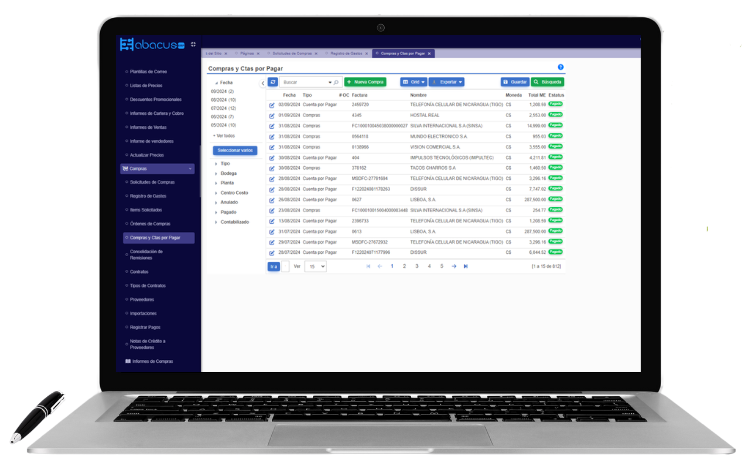 Compras y cuentas por pagar en ABACUS ERP