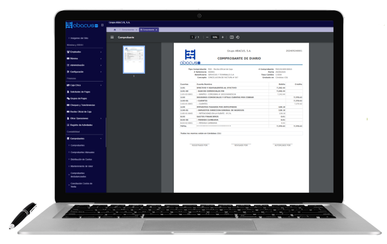 Comprobante de diario en ABACUS ERP